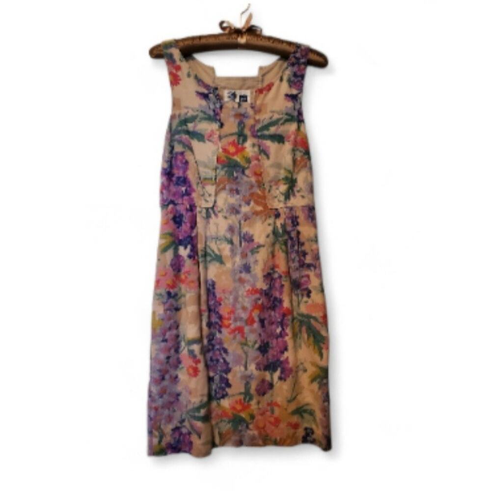Anthropologie Edme & Esyllte Linen Garden Foxglove Sea Salt Floral Dress size 2
